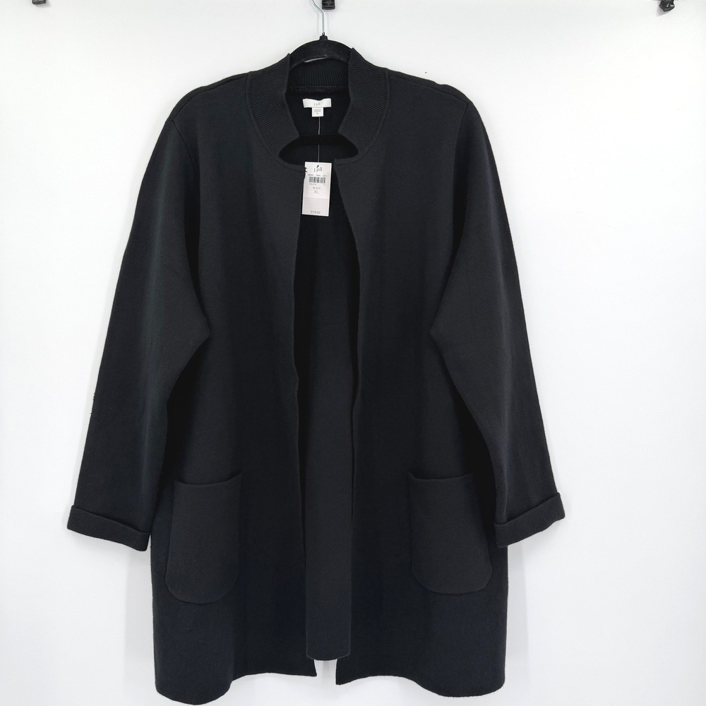 J. Jill Black Open Front Cardigan Duster Sweater Longline Womens XL Layering